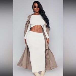 PrettyLittleThing Cream Knit Skirt Set